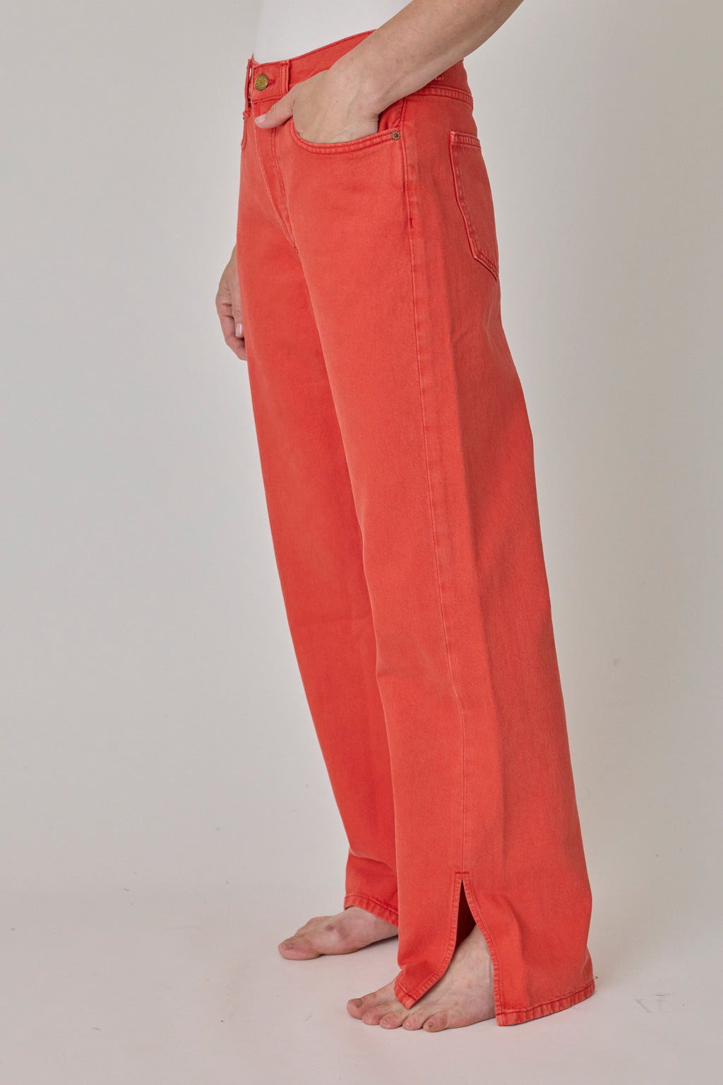 Charlot Split Hem Jean - Faded Tomato Overdye