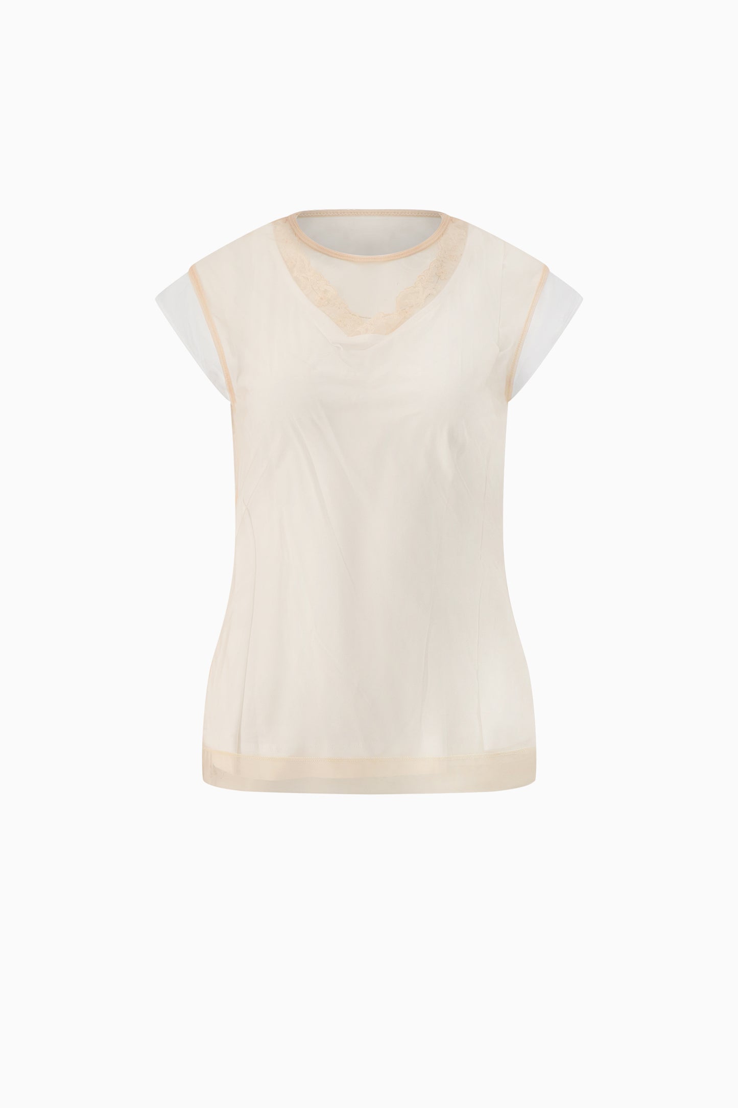 Layered Liquid Cap Sleeve Lace Trim Tee