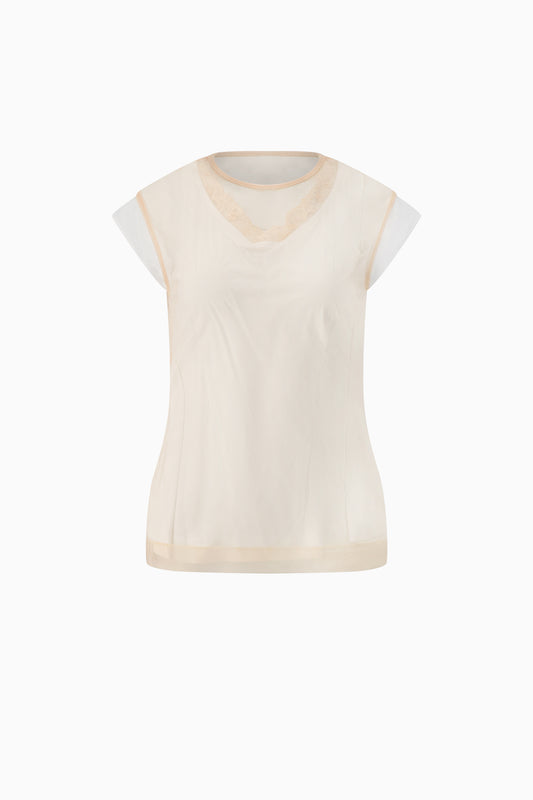 Layered Liquid Cap Sleeve Lace Trim Tee