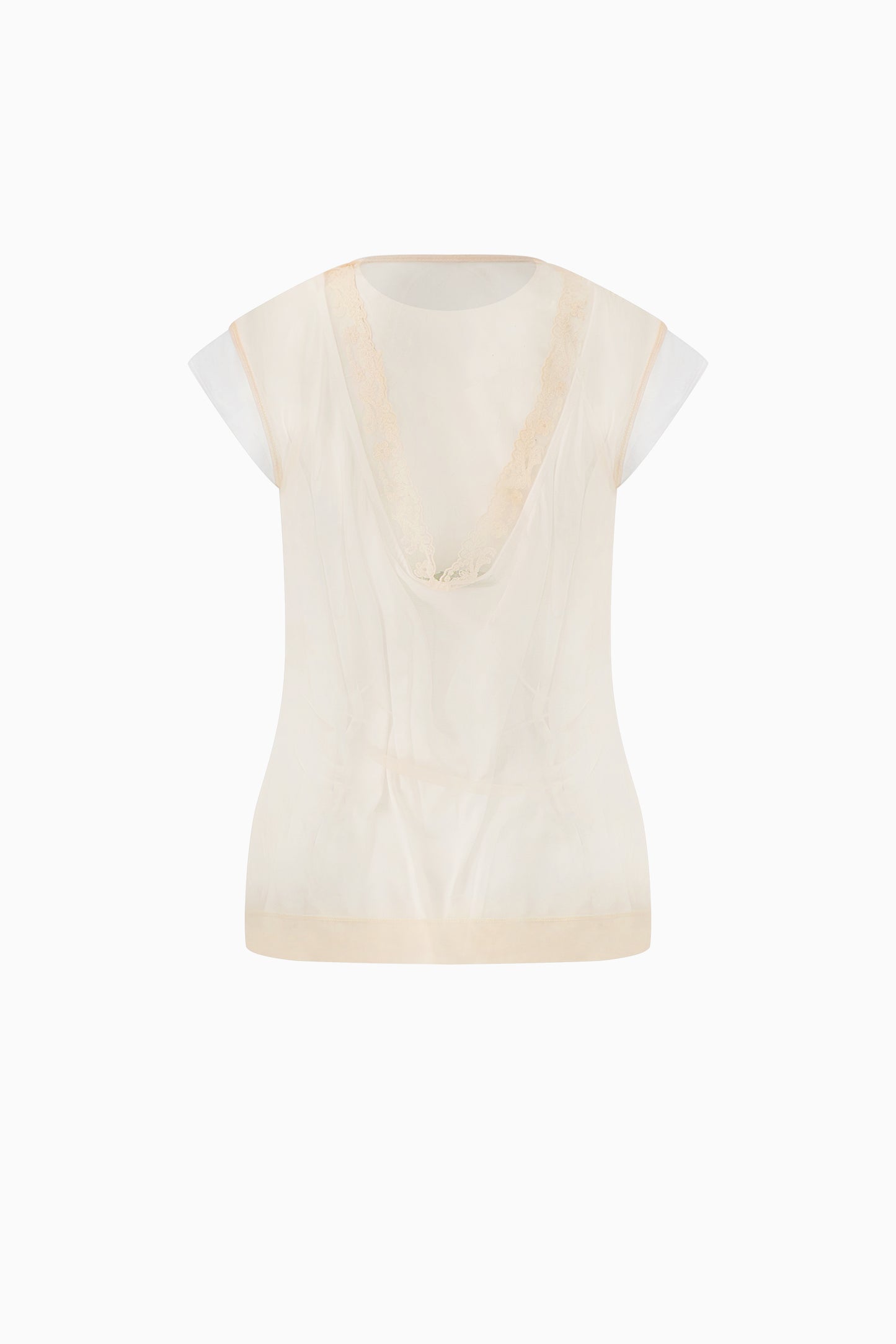 Layered Liquid Cap Sleeve Lace Trim Tee