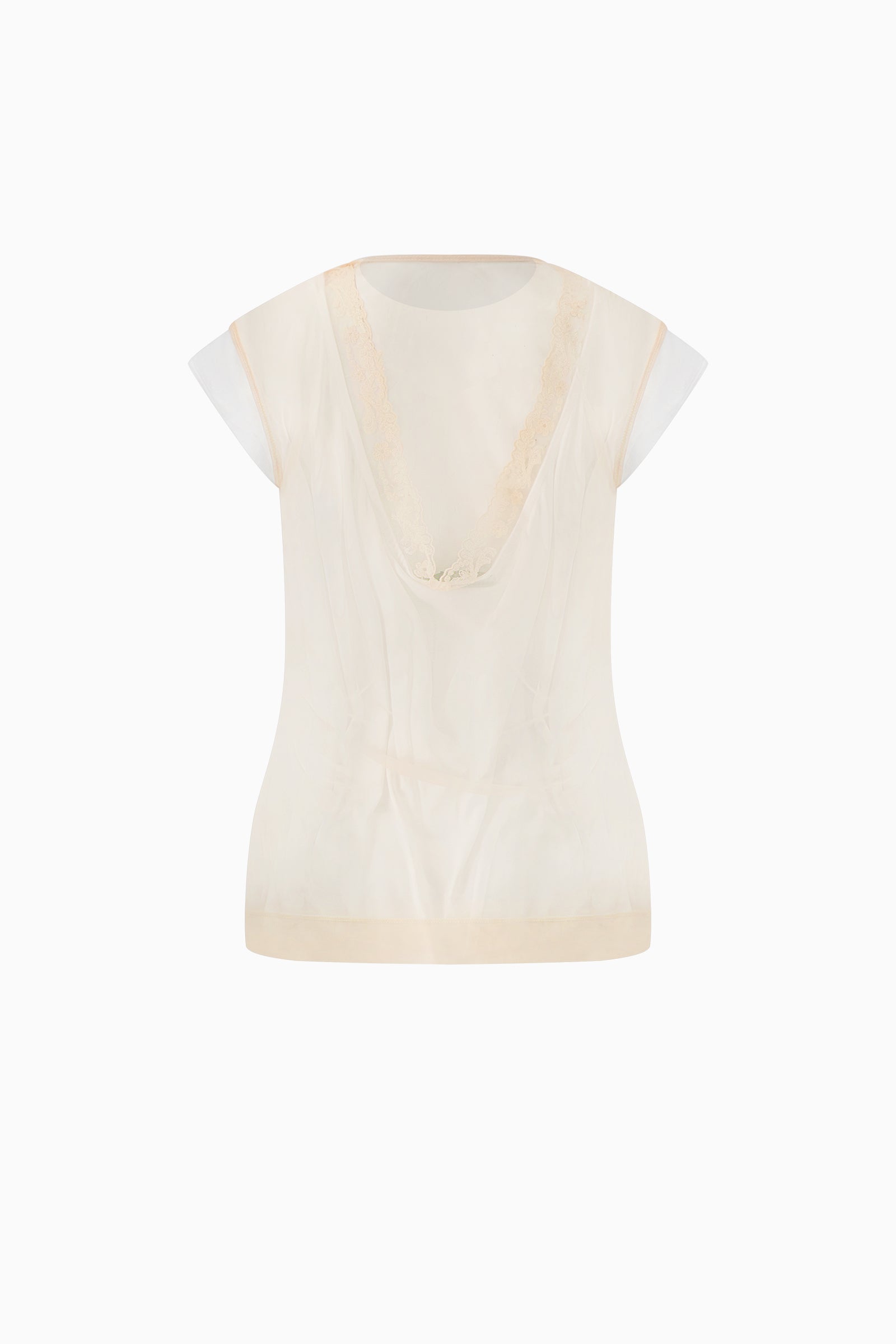 Layered Liquid Cap Sleeve Lace Trim Tee