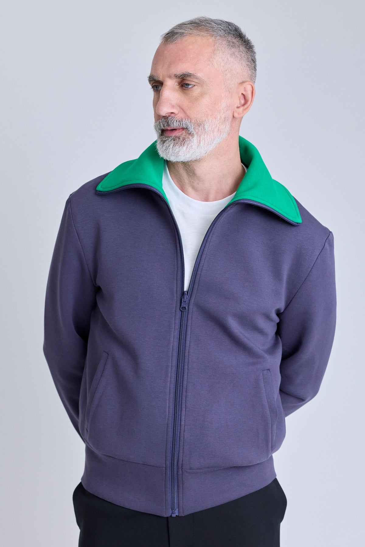 Reversible High-Neck Zip Jersey Jacket