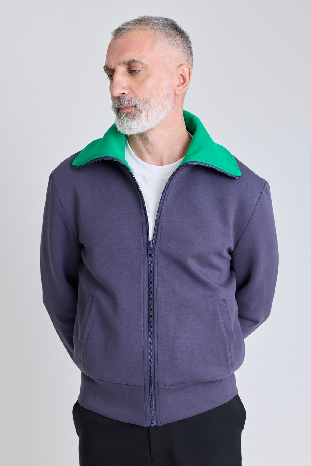 Reversible High-Neck Zip Jersey Jacket