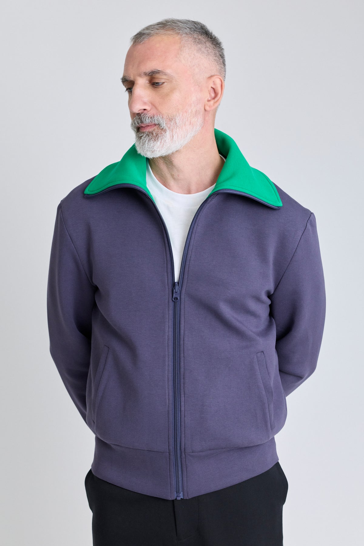 Reversible High-Neck Zip Jersey Jacket