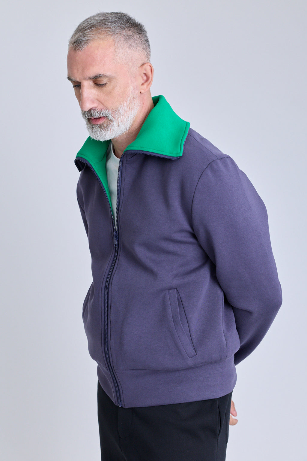 Reversible High-Neck Zip Jersey Jacket