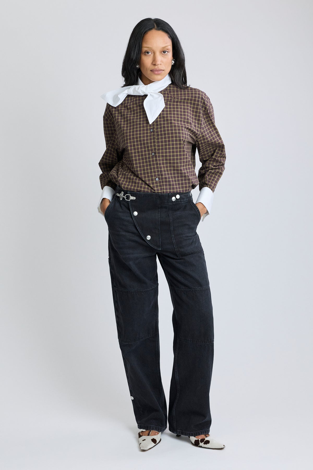 Check Poplin Shirt w/ Neck-Tie