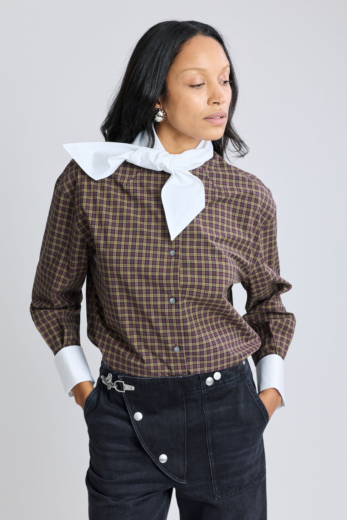 Check Poplin Shirt w/ Neck-Tie