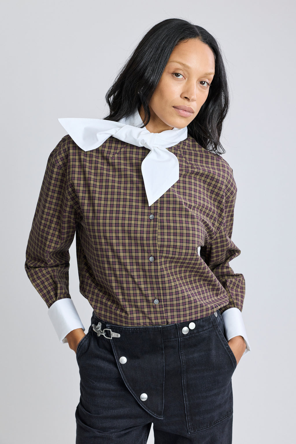 Check Poplin Shirt w/ Neck-Tie