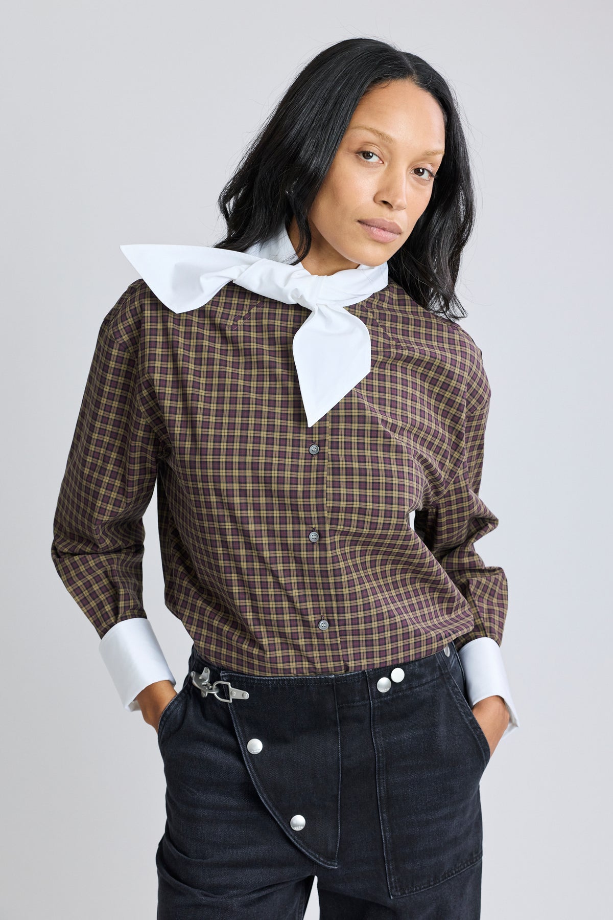 Check Poplin Shirt w/ Neck-Tie