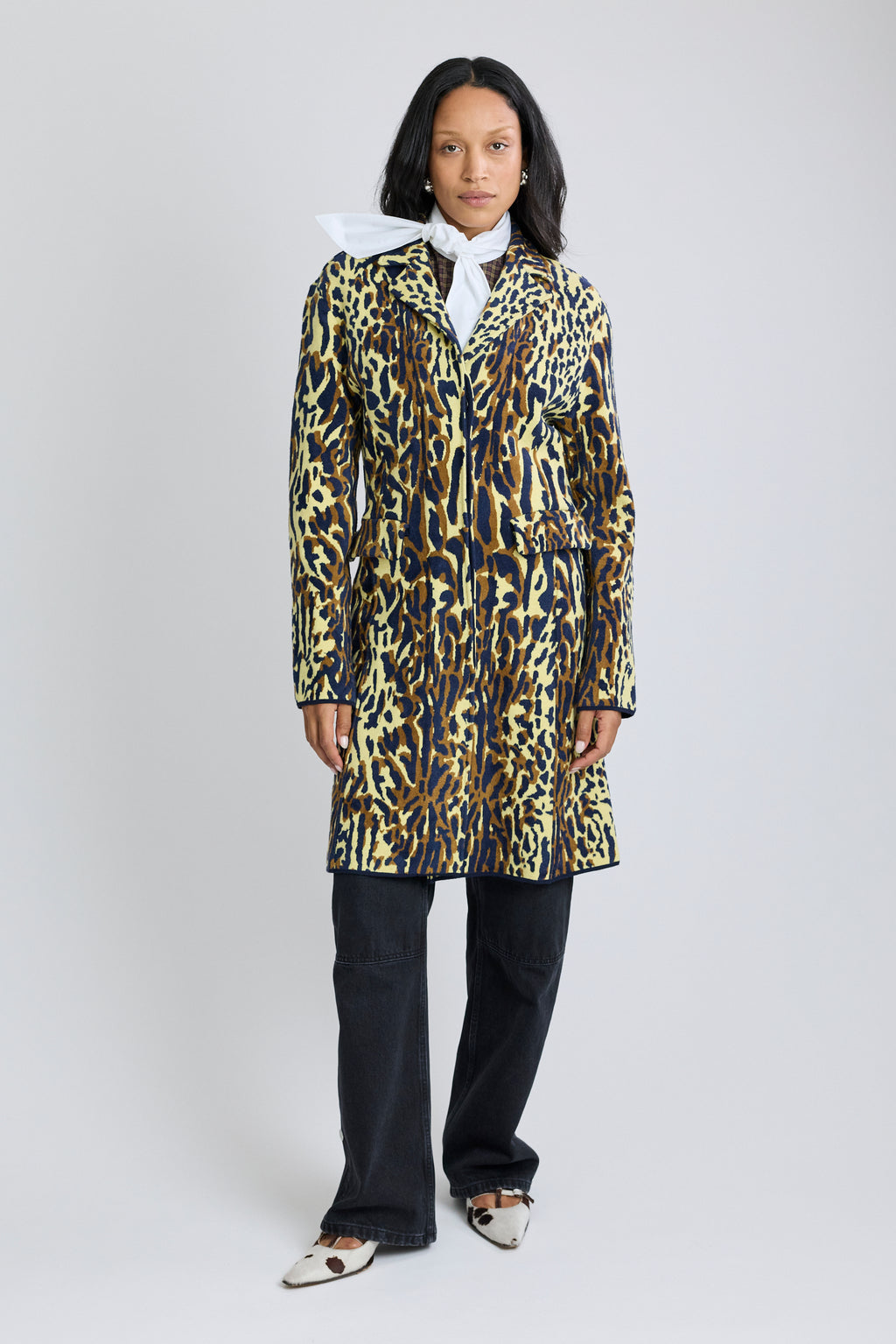 Leopard Jacquard Virgin Wool Coat