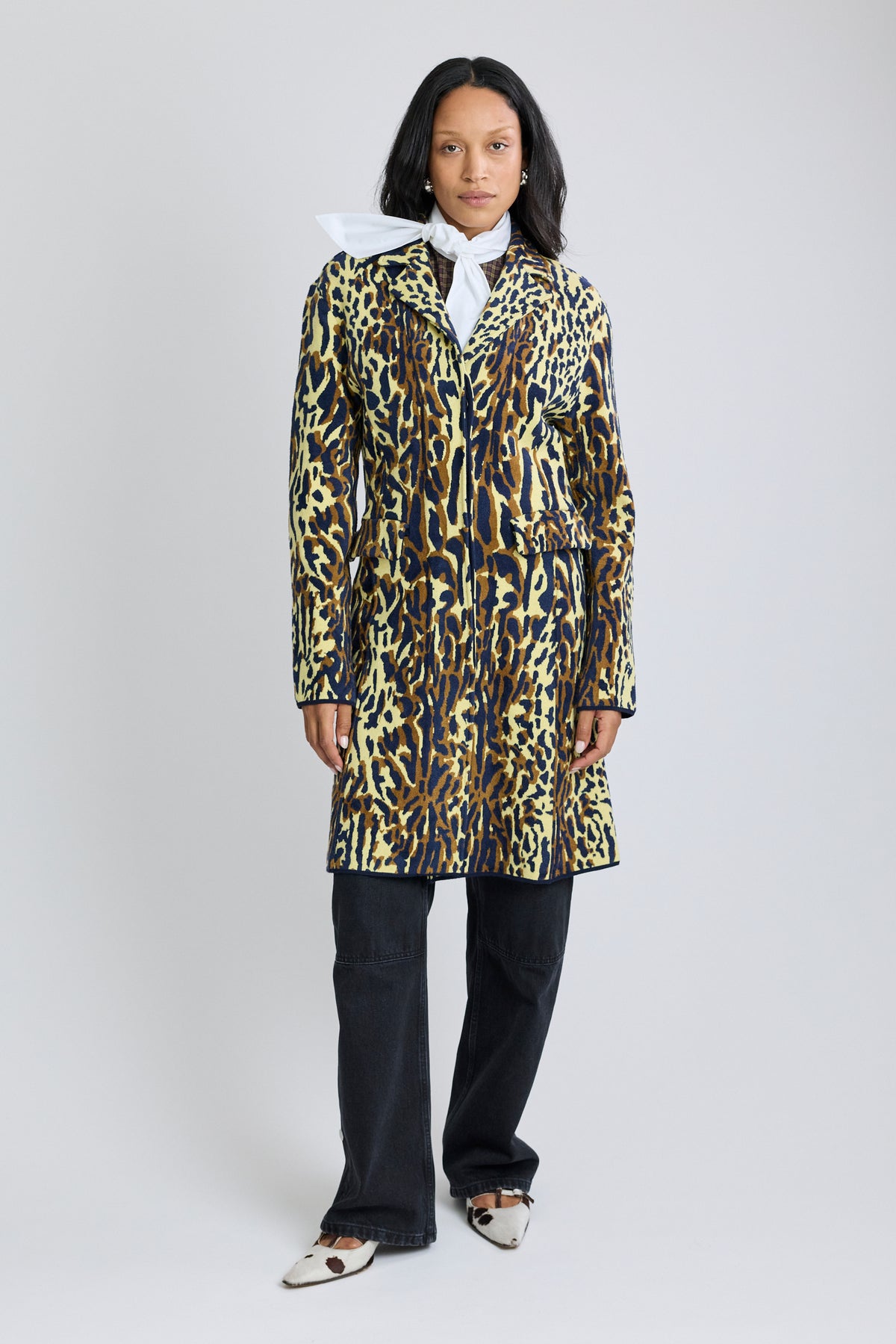 Leopard Jacquard Virgin Wool Coat