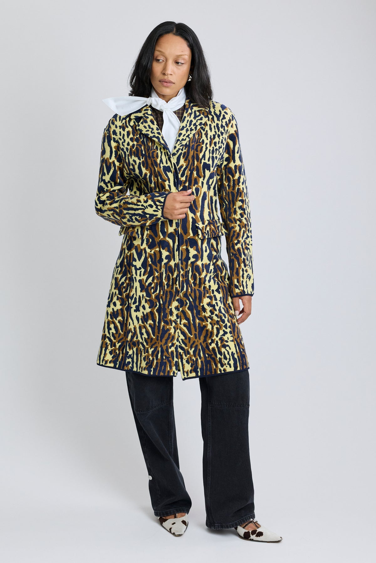 Leopard Jacquard Virgin Wool Coat
