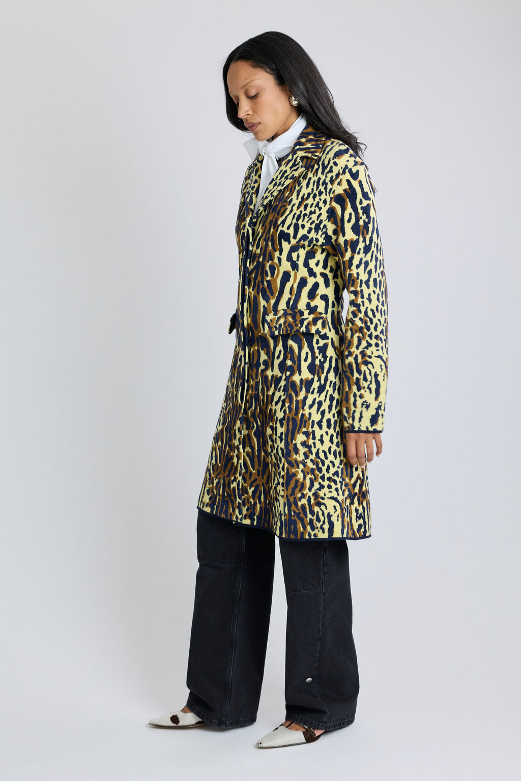 Leopard Jacquard Virgin Wool Coat
