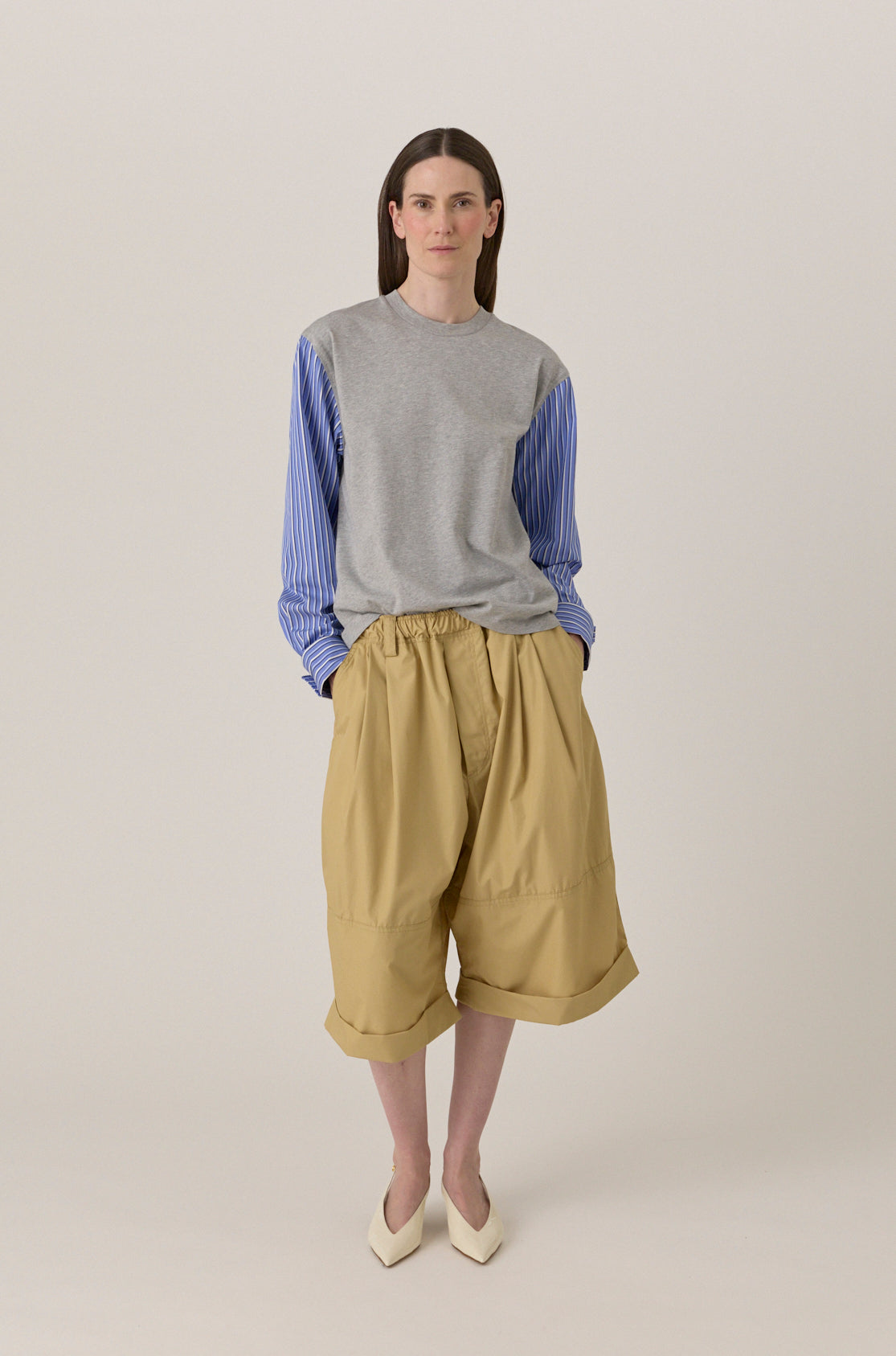 T-Shirt with Shirting Sleeves - Grey