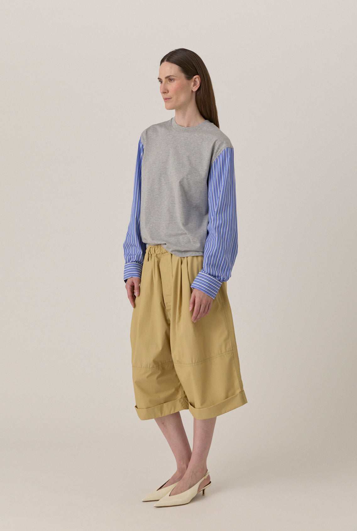 T-Shirt with Shirting Sleeves - Grey