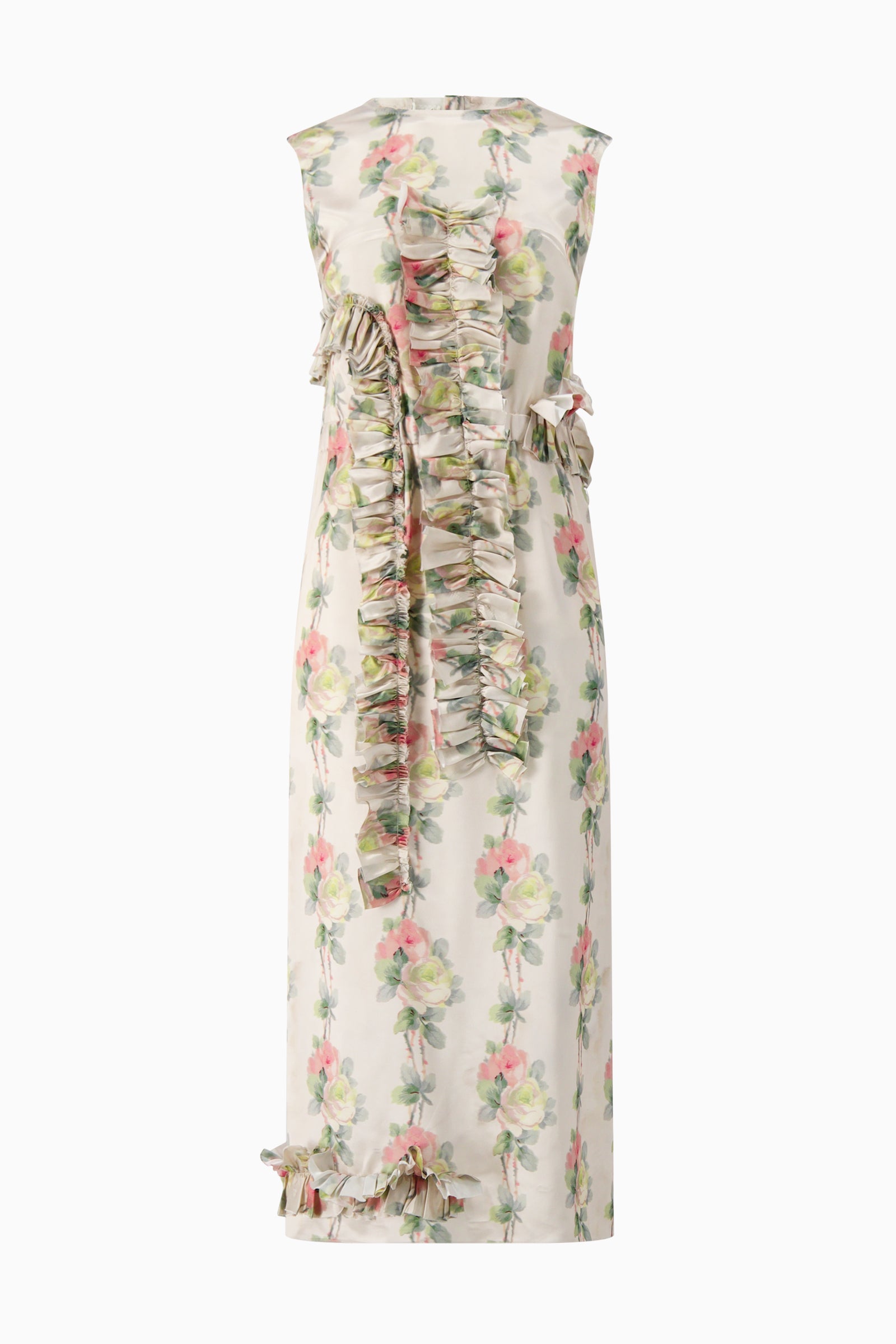 Long Shift Dress with Elastic Waist and Ruffles