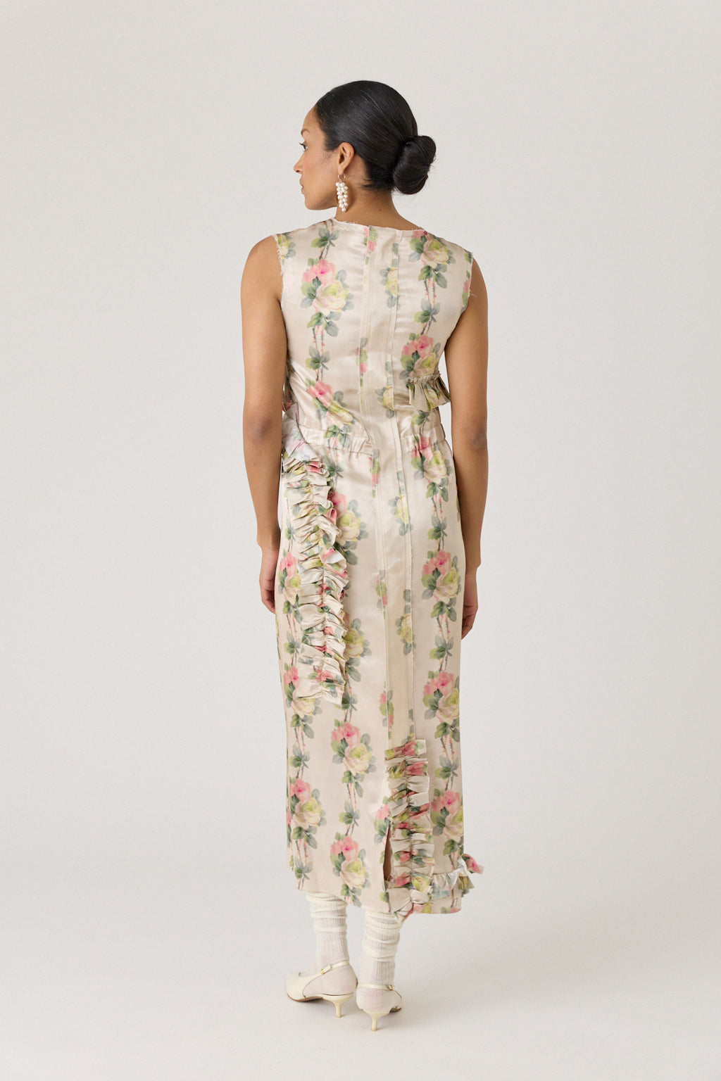 Long Shift Dress with Elastic Waist and Ruffles