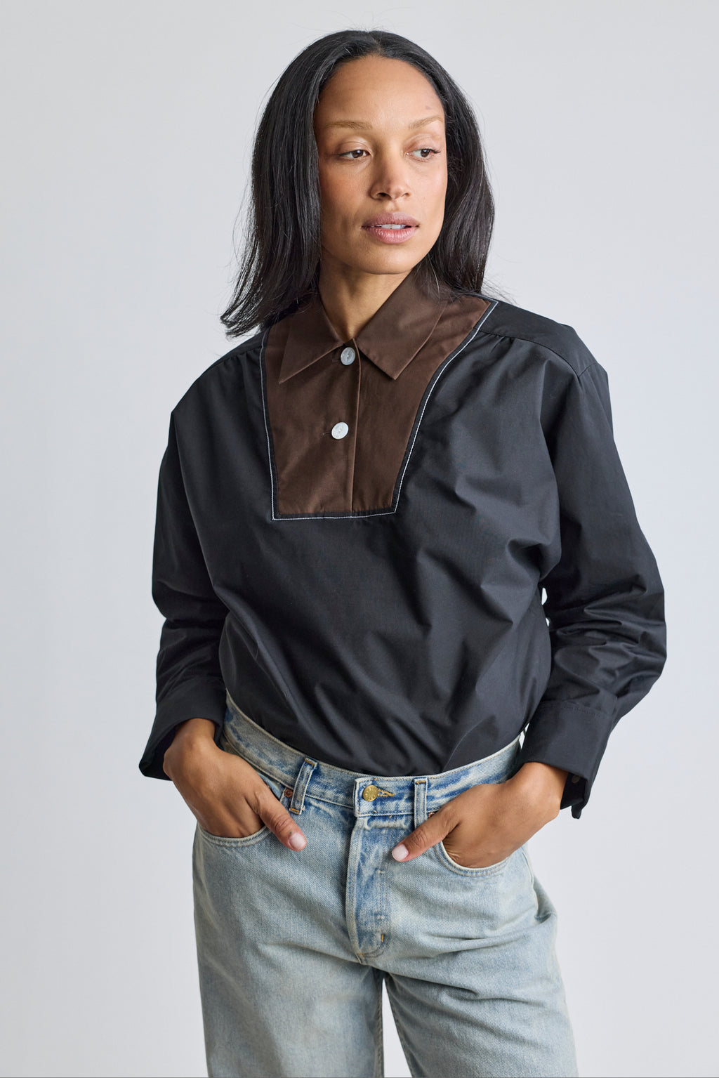 Contrast Bib Poplin Shirt