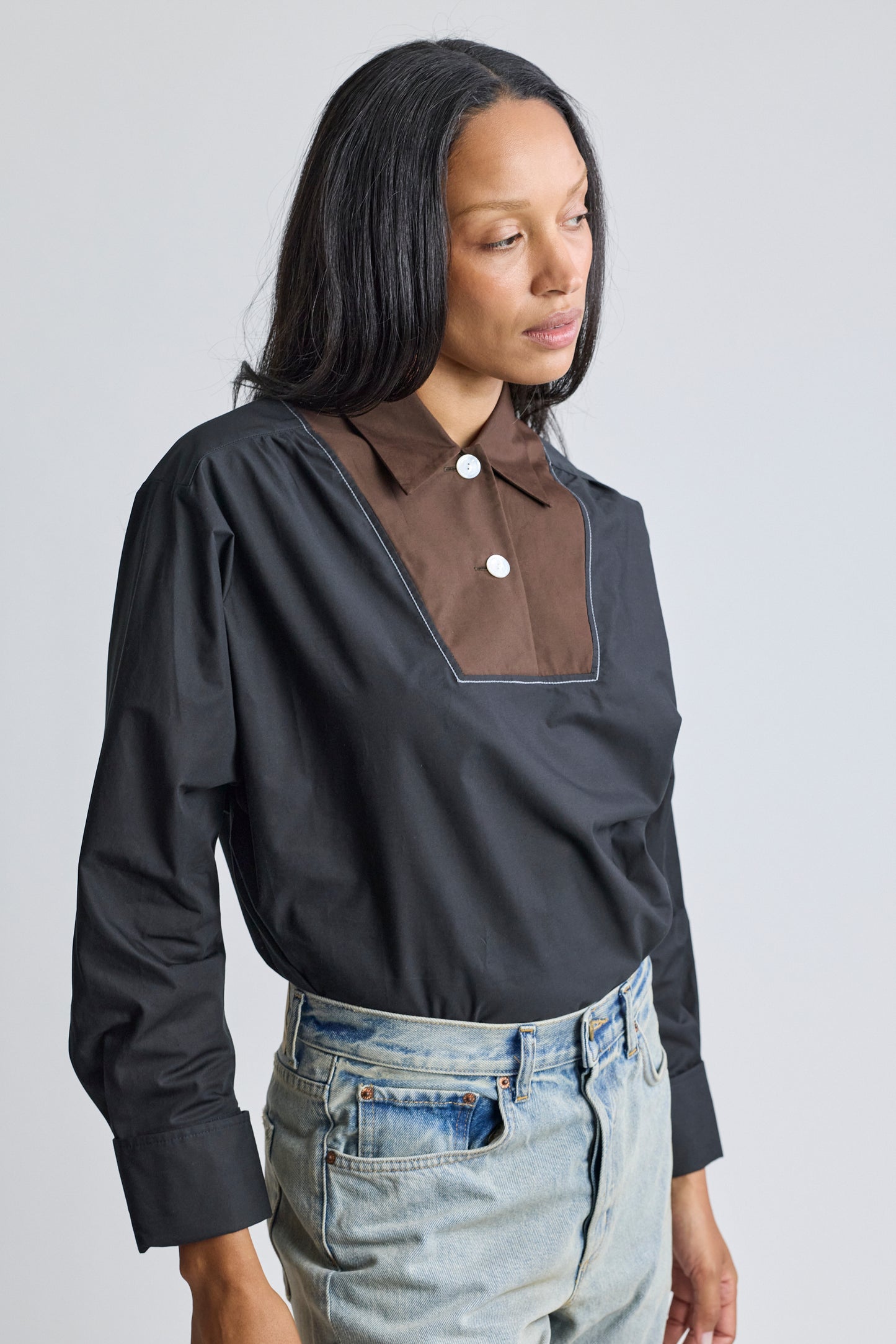Contrast Bib Poplin Shirt