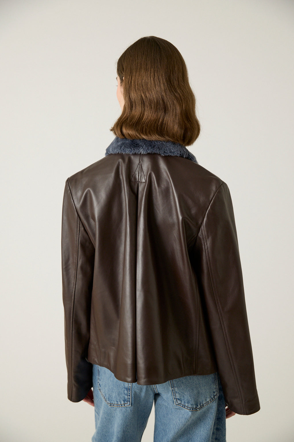 Leather Jacket with Shearling Collar and Cuffs