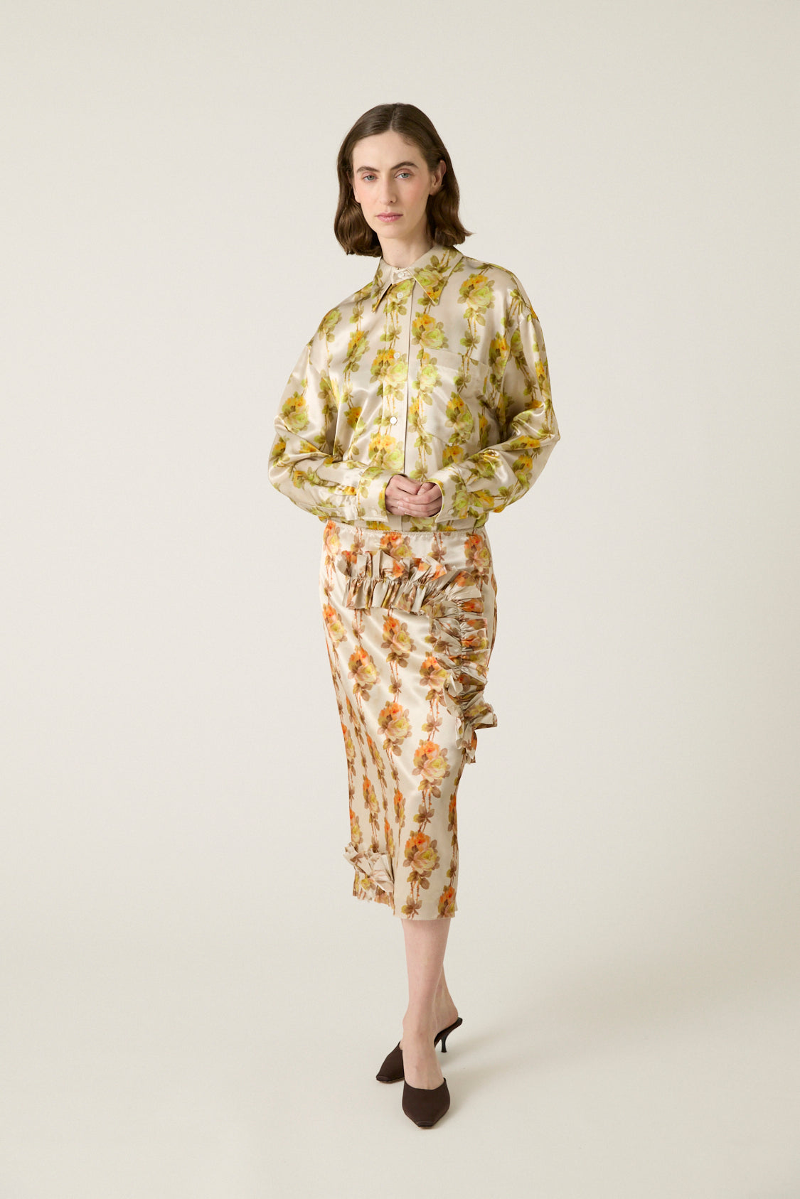 Long Slip Skirt with Ruffles