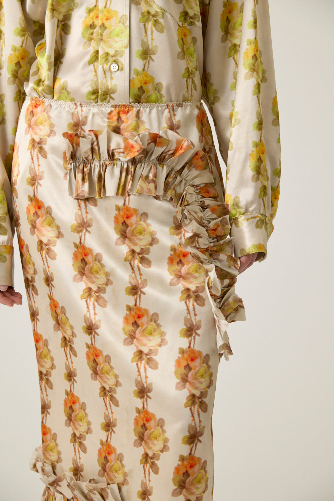 Long Slip Skirt with Ruffles