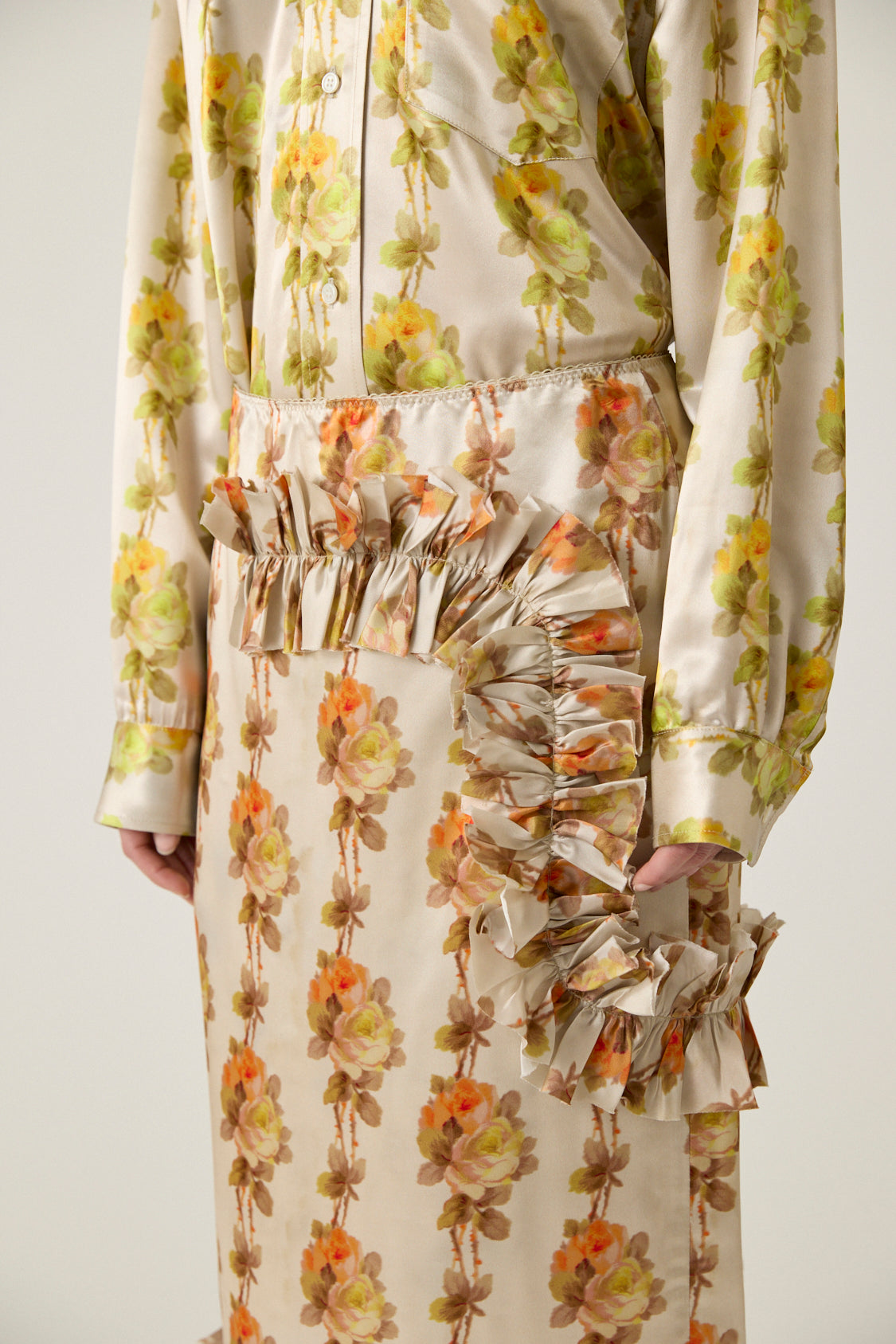 Long Slip Skirt with Ruffles