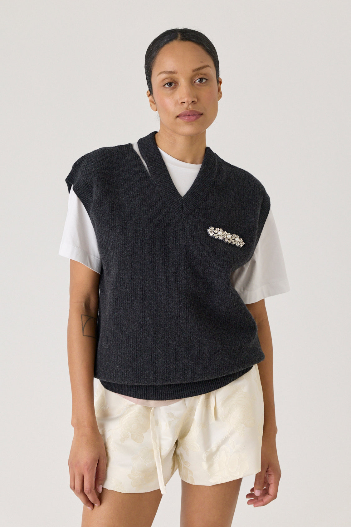 Merino Seam Bite Vest with Embellishments