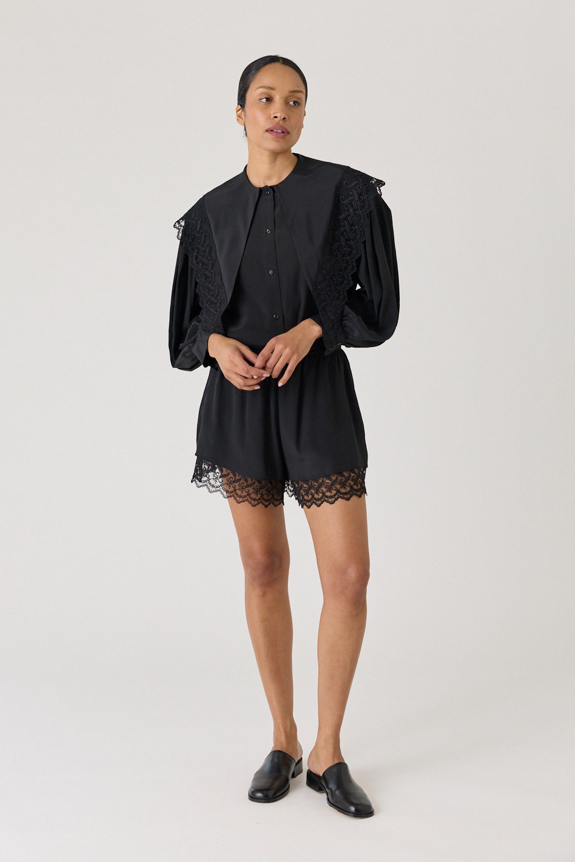 Lace Trim Negligee Shorts