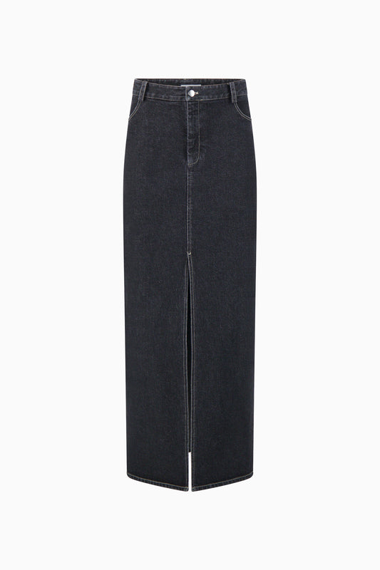 Slit-Front Denim Maxi Skirt