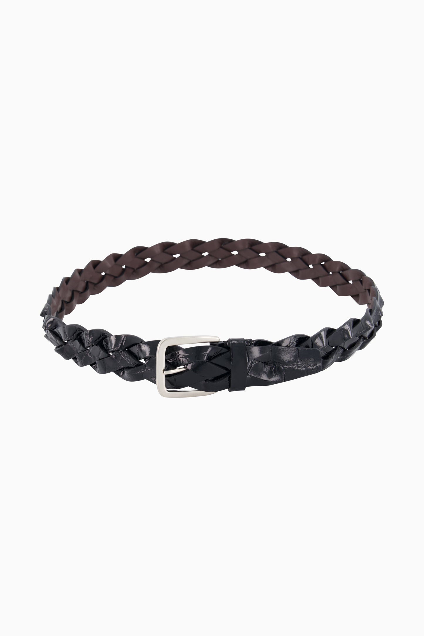 Wide Croc Embossed Braid Belt - Black