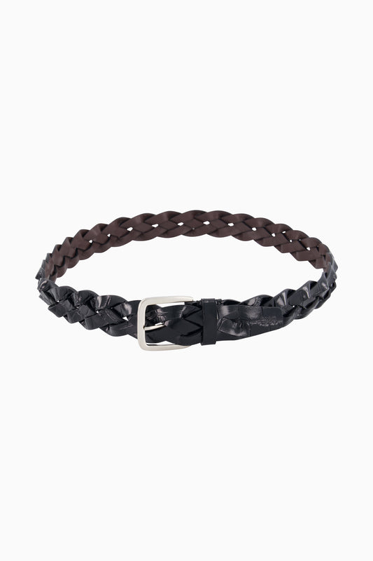 Wide Croc Embossed Braid Belt - Black