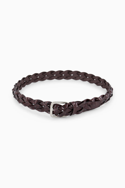 Wide Croc Embossed Braid Belt - Bordeaux