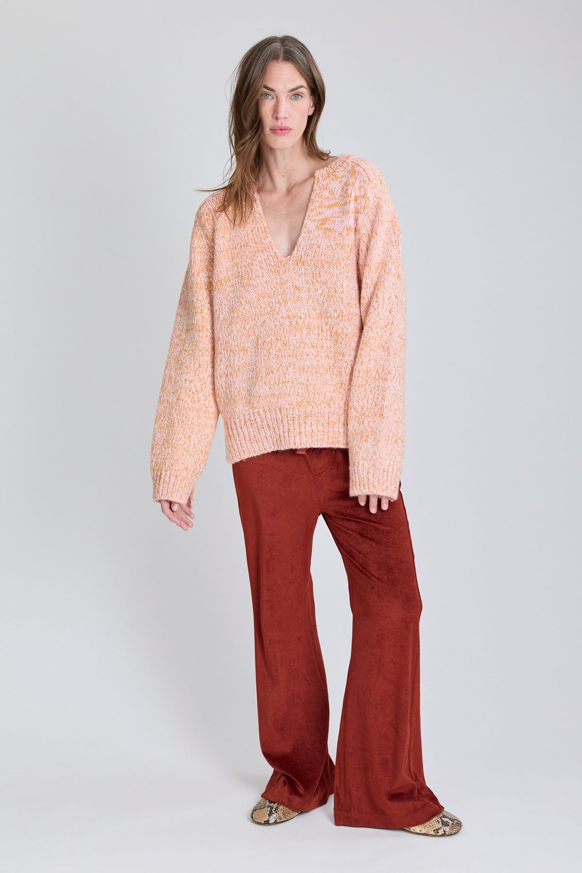 Split Crewneck Sweater - Apricot Melange