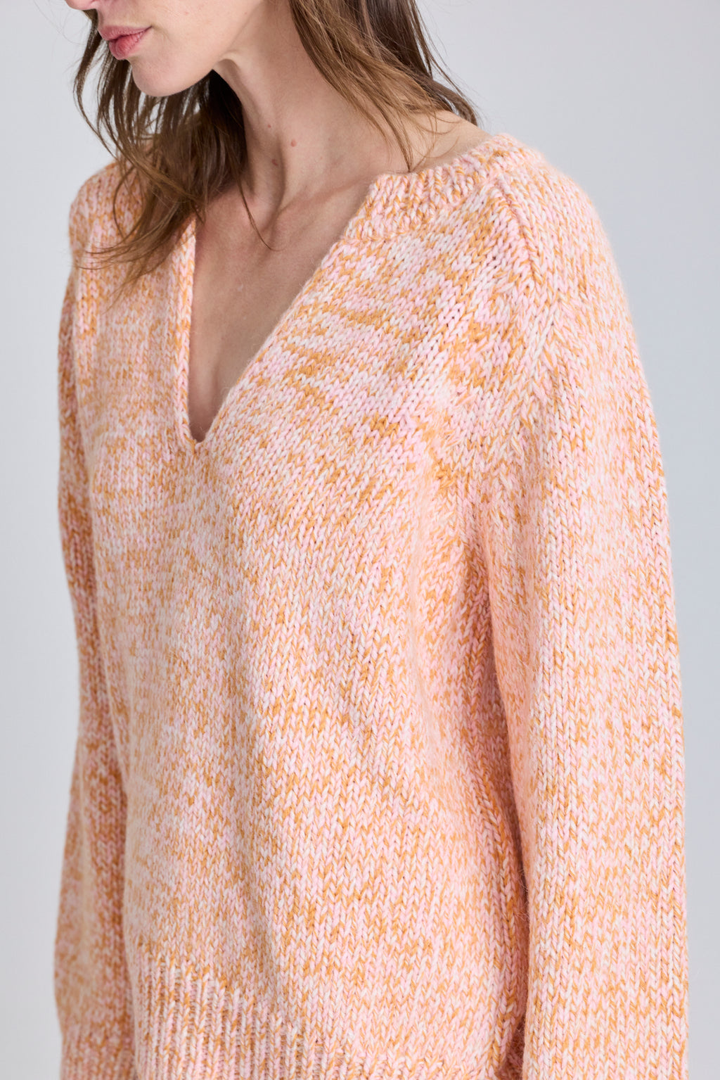 Split Crewneck Sweater - Apricot Melange