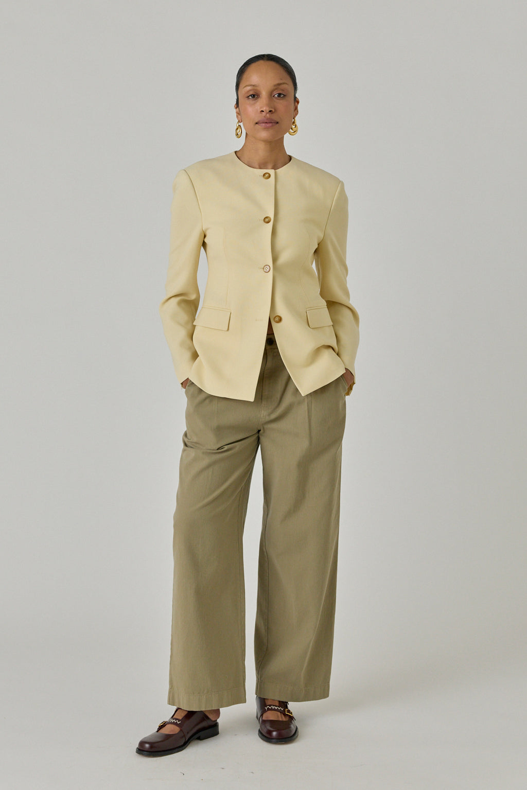 Banding Detail Wide Cotton Pants