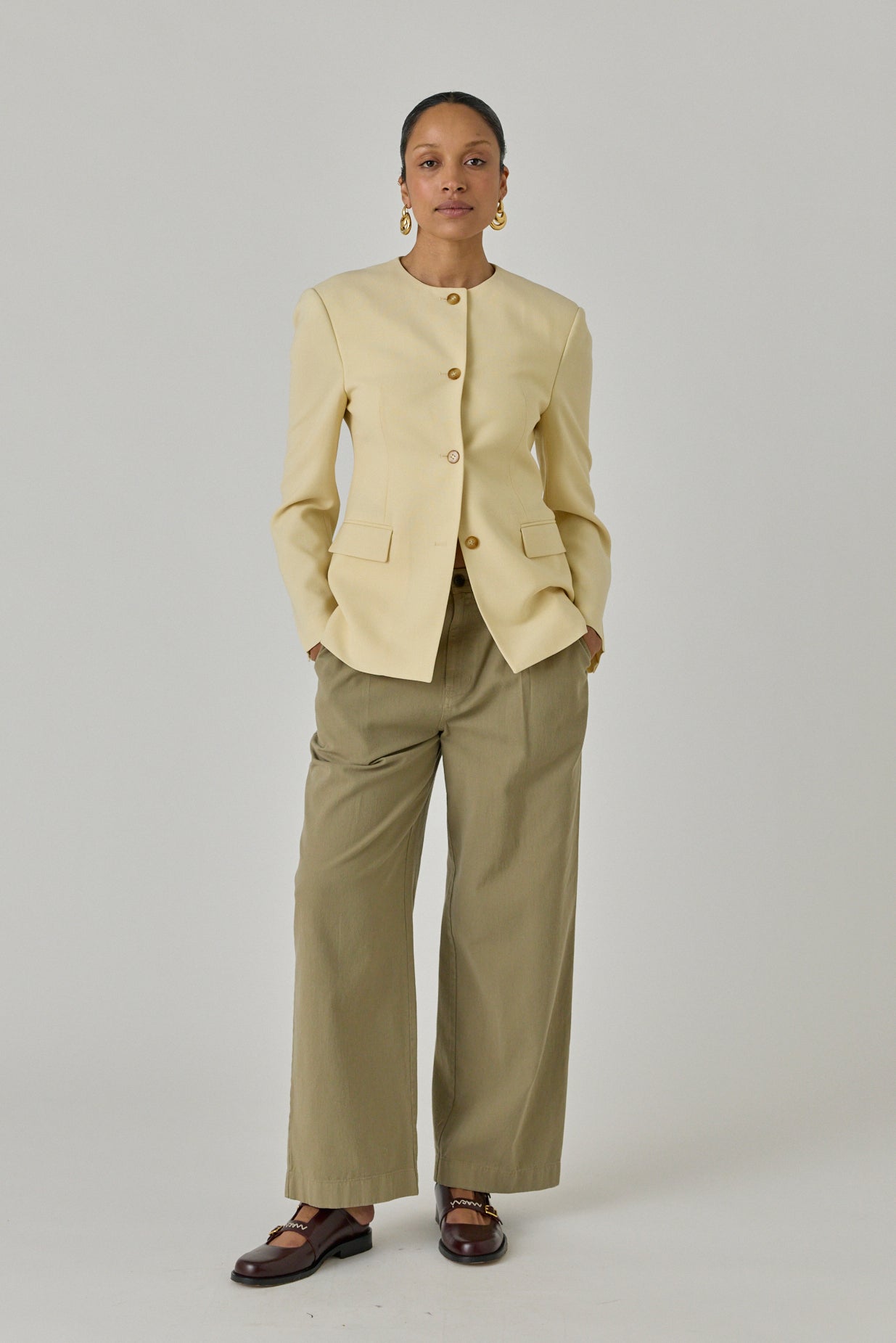 Banding Detail Wide Cotton Pants