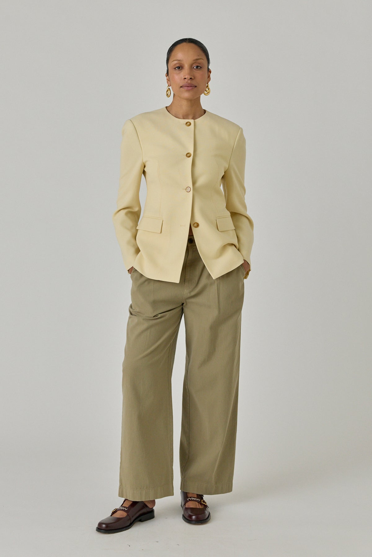 Banding Detail Wide Cotton Pants
