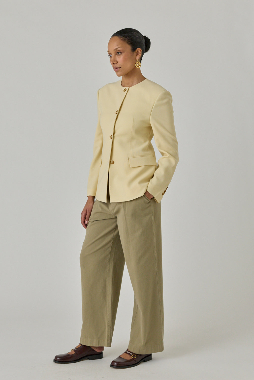 Banding Detail Wide Cotton Pants