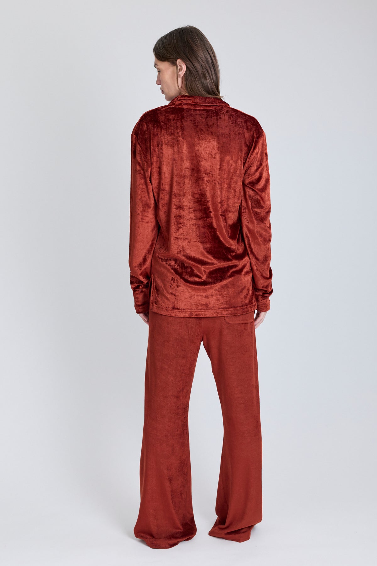 Velvet Flared Pants - Dark Rust