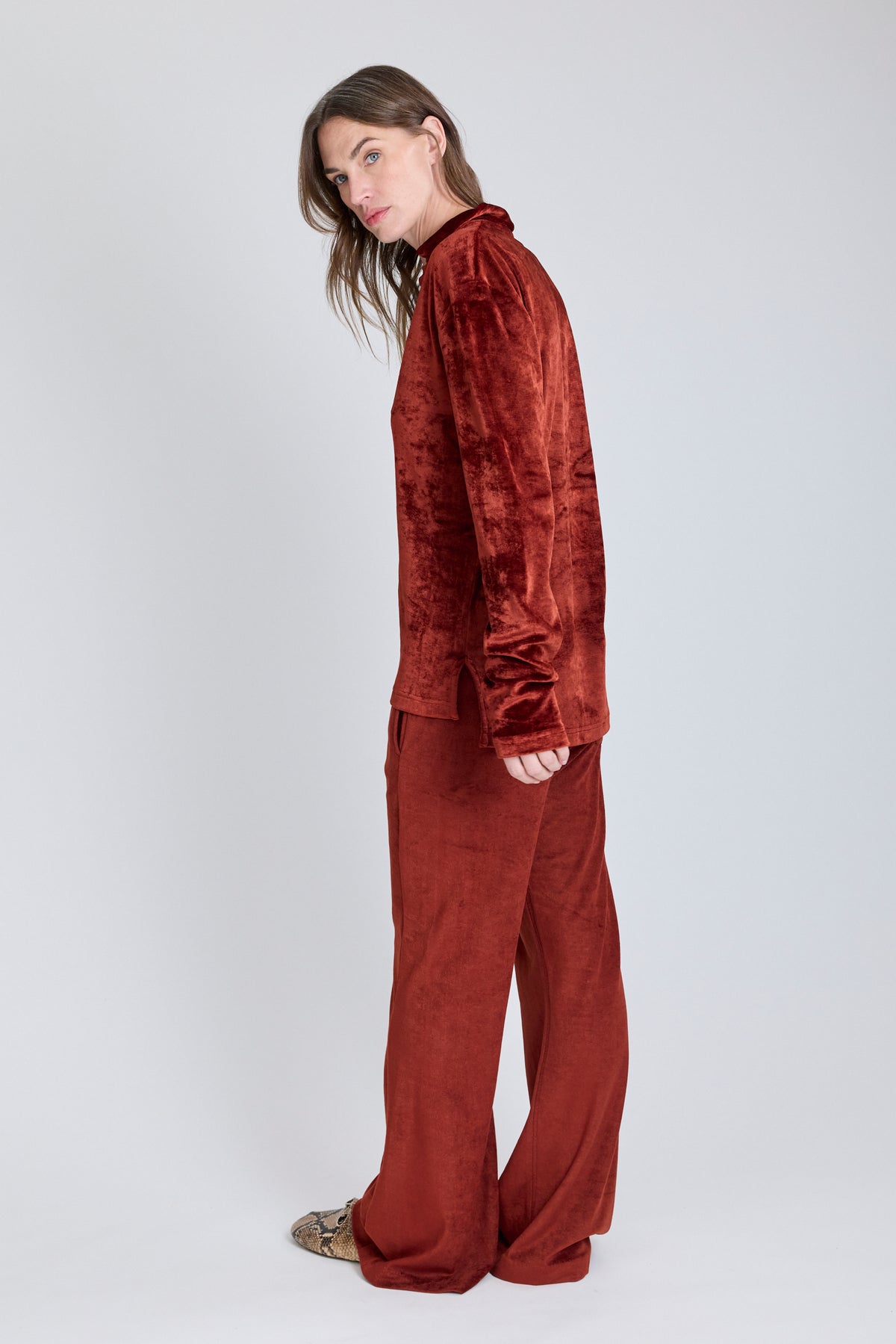 Velvet Deep V Polo - Dark Rust