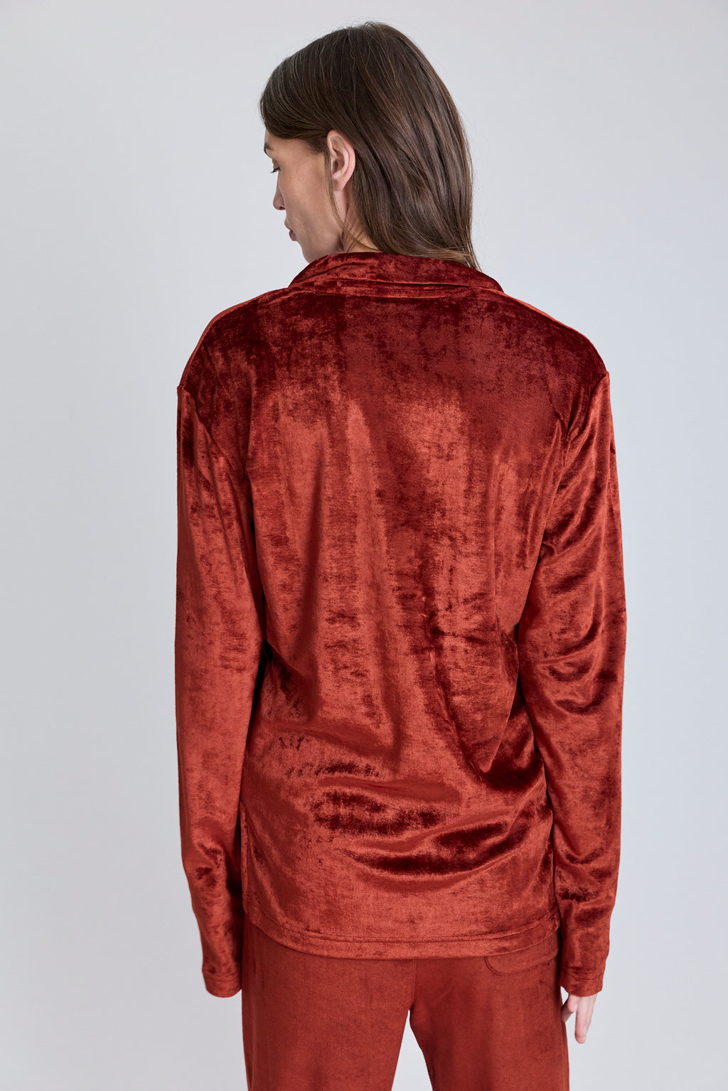 Velvet Deep V Polo - Dark Rust