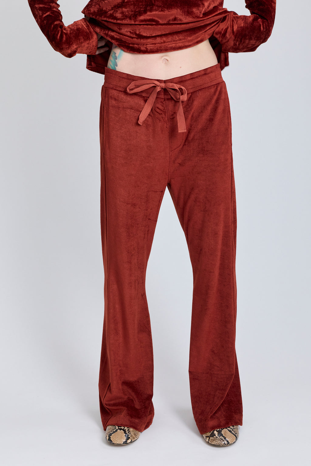 Velvet Flared Pants - Dark Rust