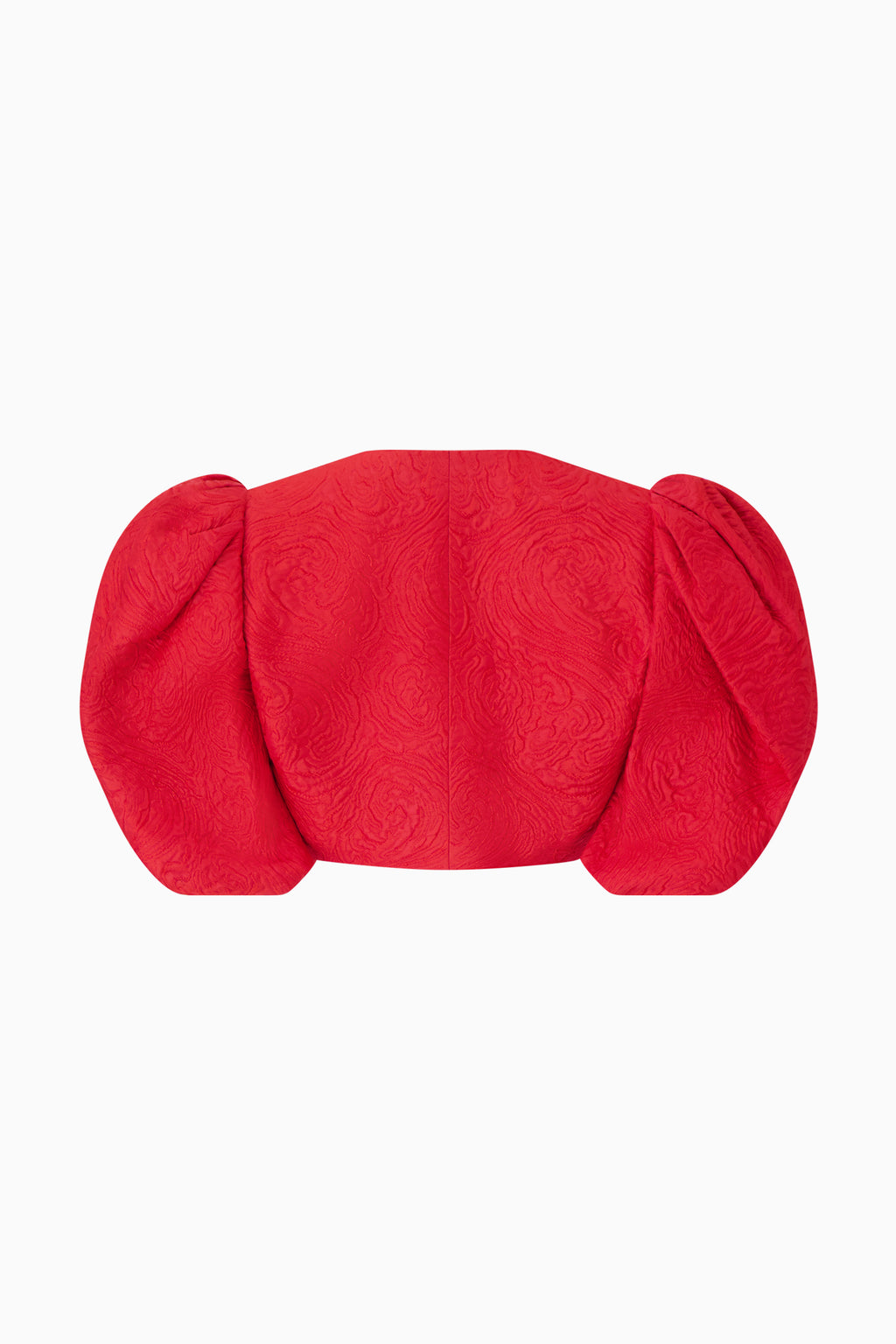 Red cushion with puffed arm design on a white background