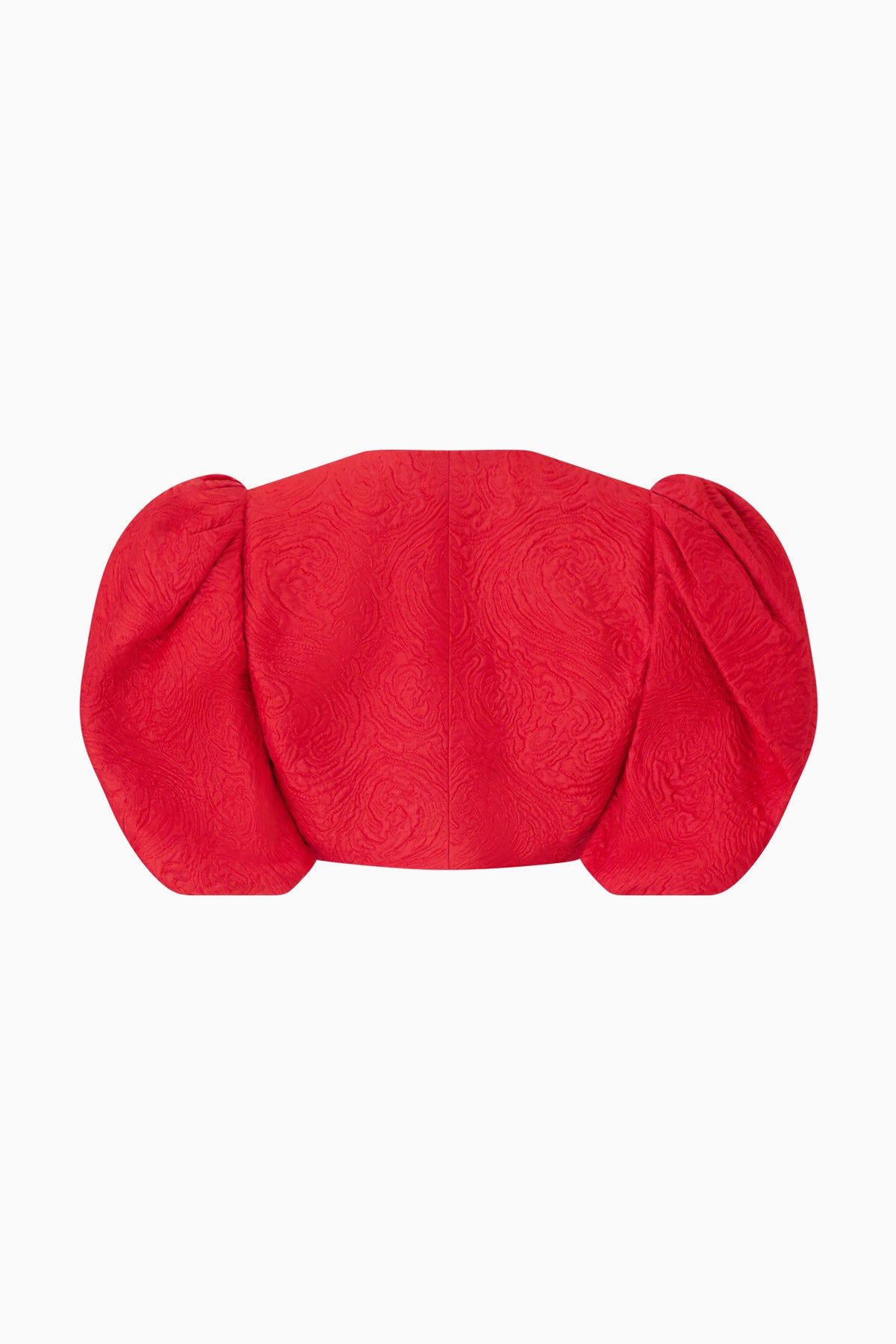 Red cushion with puffed arm design on a white background