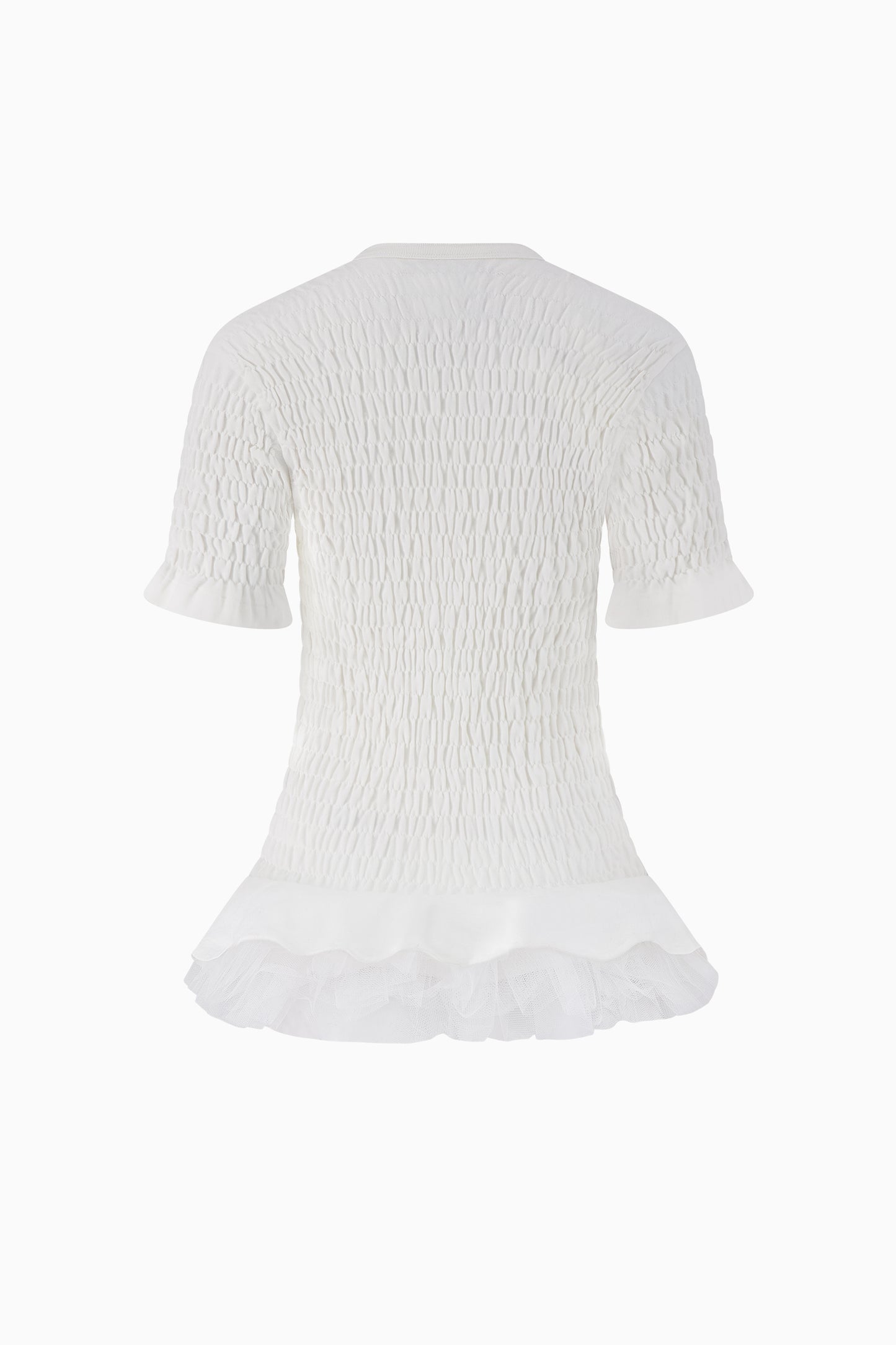 Shirred Henley Top with Tulle