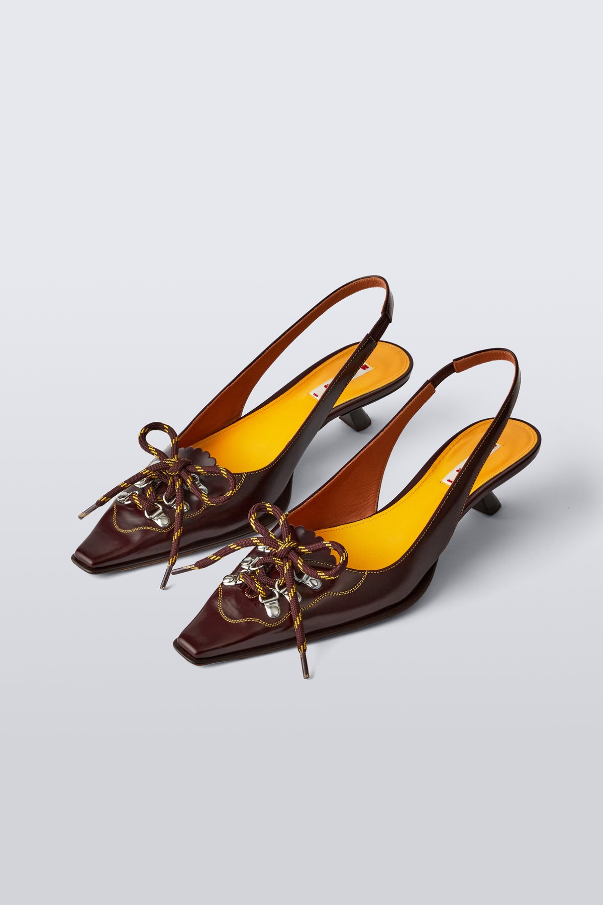Lace-Up Leather Slingback Pumps