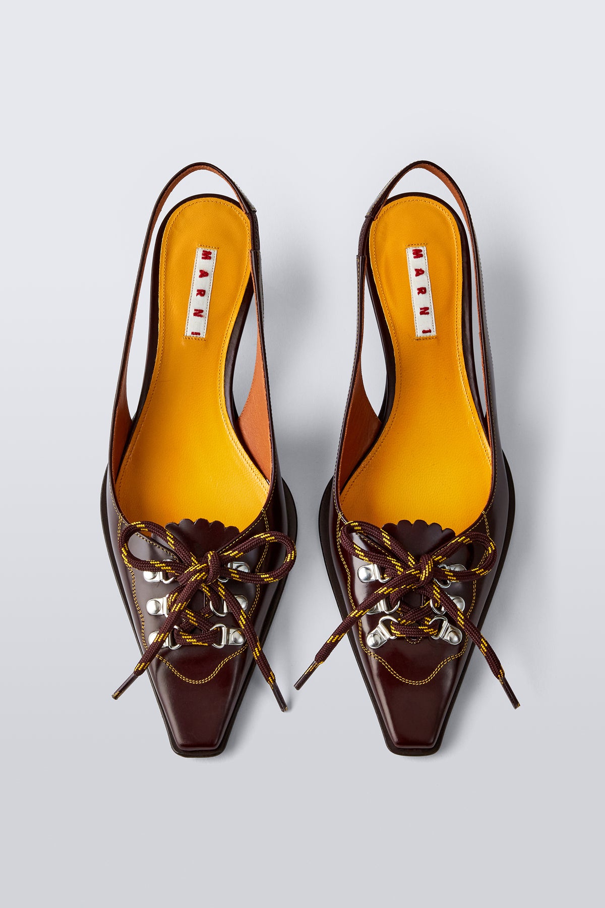 Lace-Up Leather Slingback Pumps