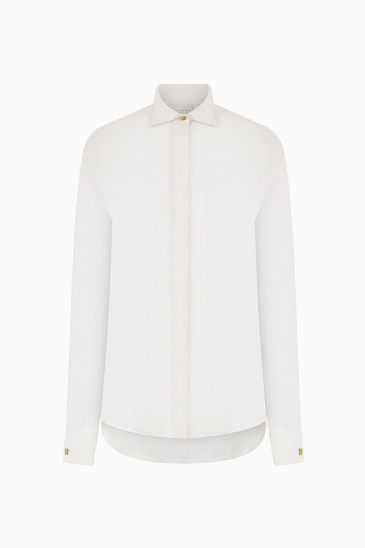 Silk Jersey Winged Collared Shirt - White