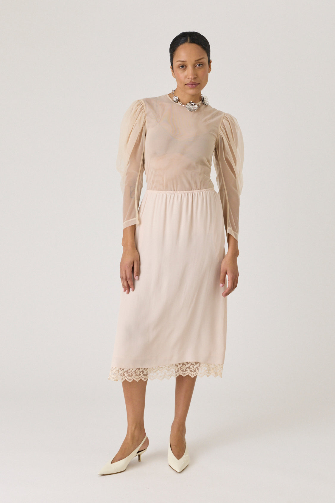 Lace Trim Negligee Skirt